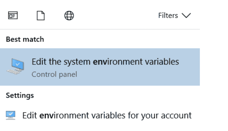 Edit the system environment variables - Windows 10